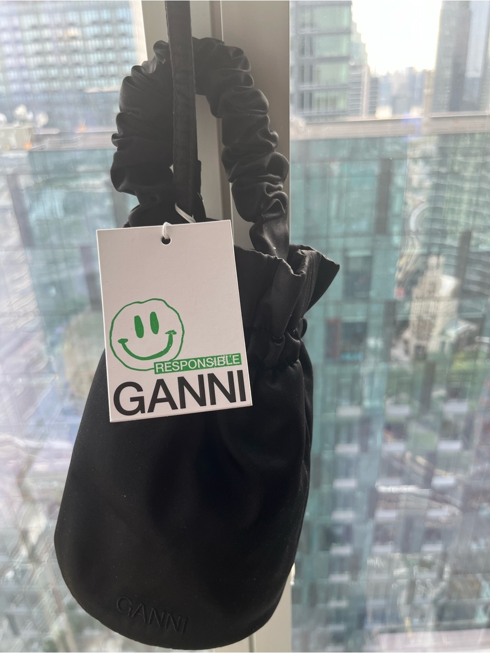 GANNI Black Drawstring Scrunch Handle Mini bag black